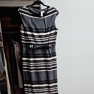 Emma & Michele Black and Cream Striped Midi Dress